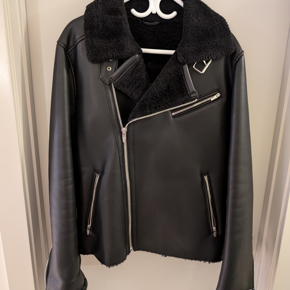 Black Faux Leather Shearling Jacket